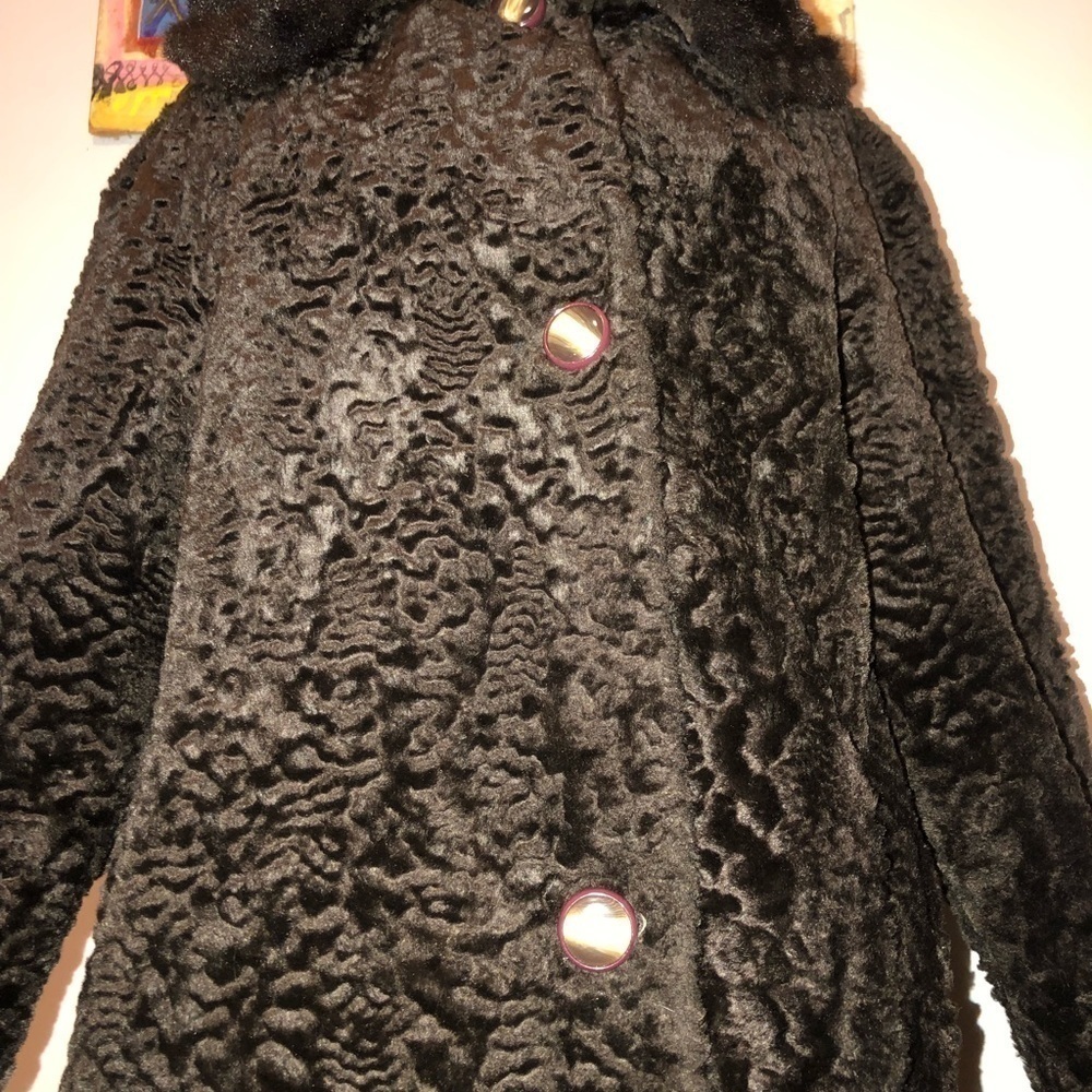 1960s Sheared Faux Fur Pea Coat Single Breasted 3 Button w Collar M/L Vintage - Picture 5 of 10